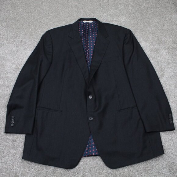 Samuelsohn Blazer Mens 44L Black Wool 2 Button Single Vent Sports Jacket Coat - Picture 1 of 13